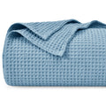Phf 100% Cotton Waffle Weave Blanket Oversized King Size 120'X 120'- Lightweight Washed Soft Breathable Huge Blanket- Extra Large Big Blanket For Couch Bed Sofa- Aesthetic Home Decoration - Dusty Blue