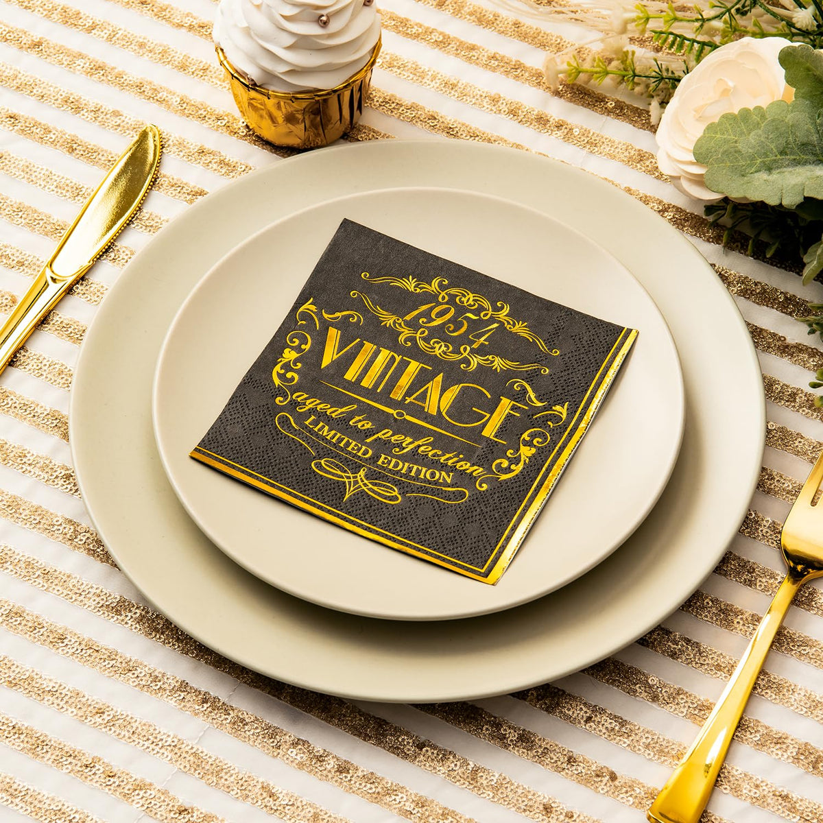 Crisky 70Th Birthday Napkins For Men 70Th Birthday Table Decorations Black Gold Vintage 1954 Beverage Dessert Cake Table Decorat