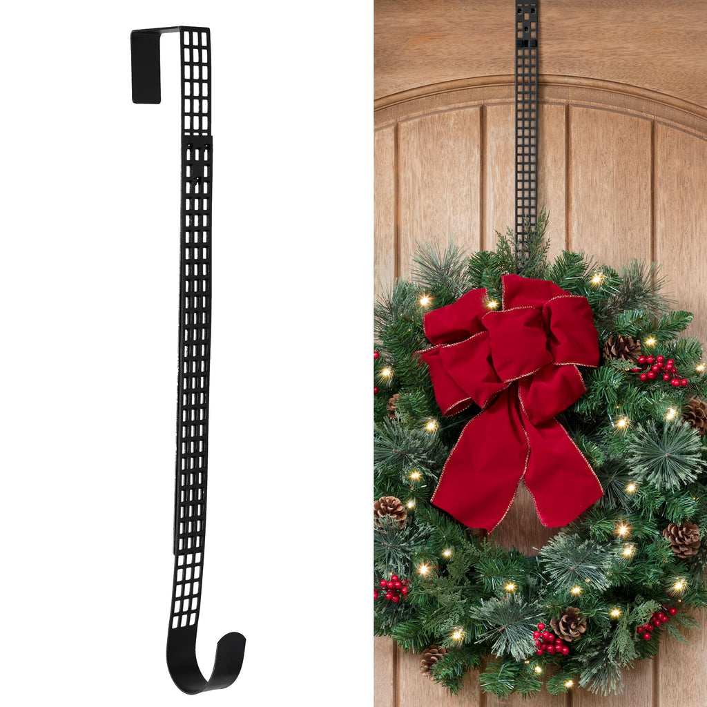 Haute Decor Hook & Lattice Metal Adjustable Length Over The Door Wreath Hanger, Matte Black (1 Pack) - Strong Unique Modern Desi