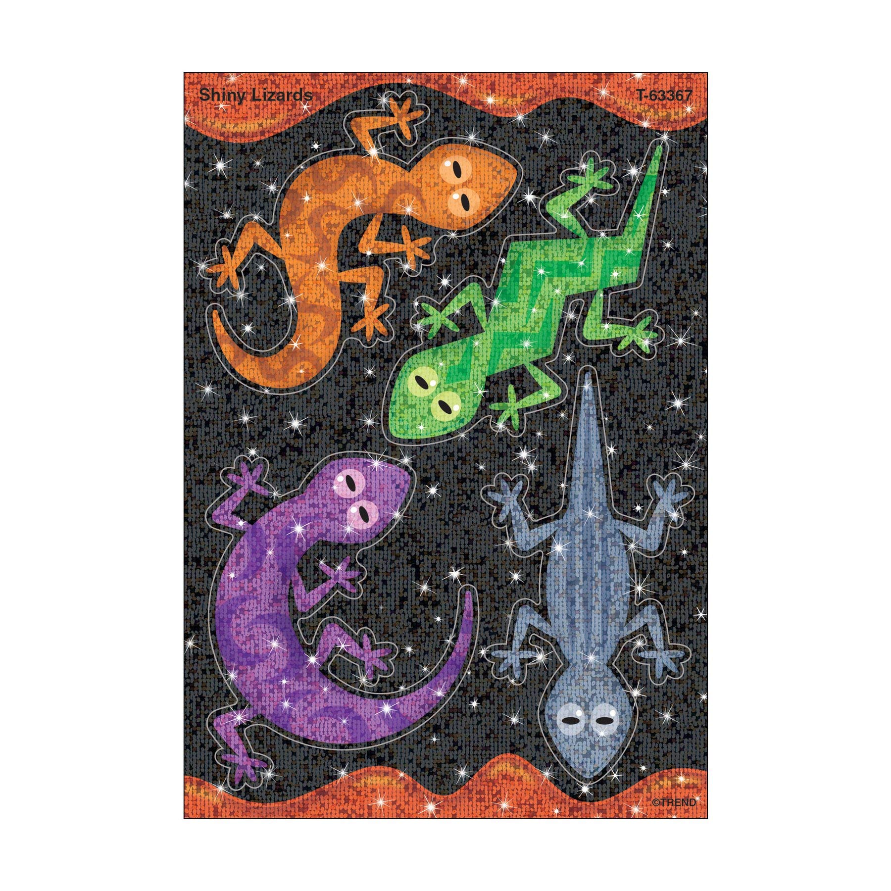 Trend Enterprises, Inc. Shiny Lizards Large Sparkle Stickers, 8 Pcs. - Glittering Geckos!