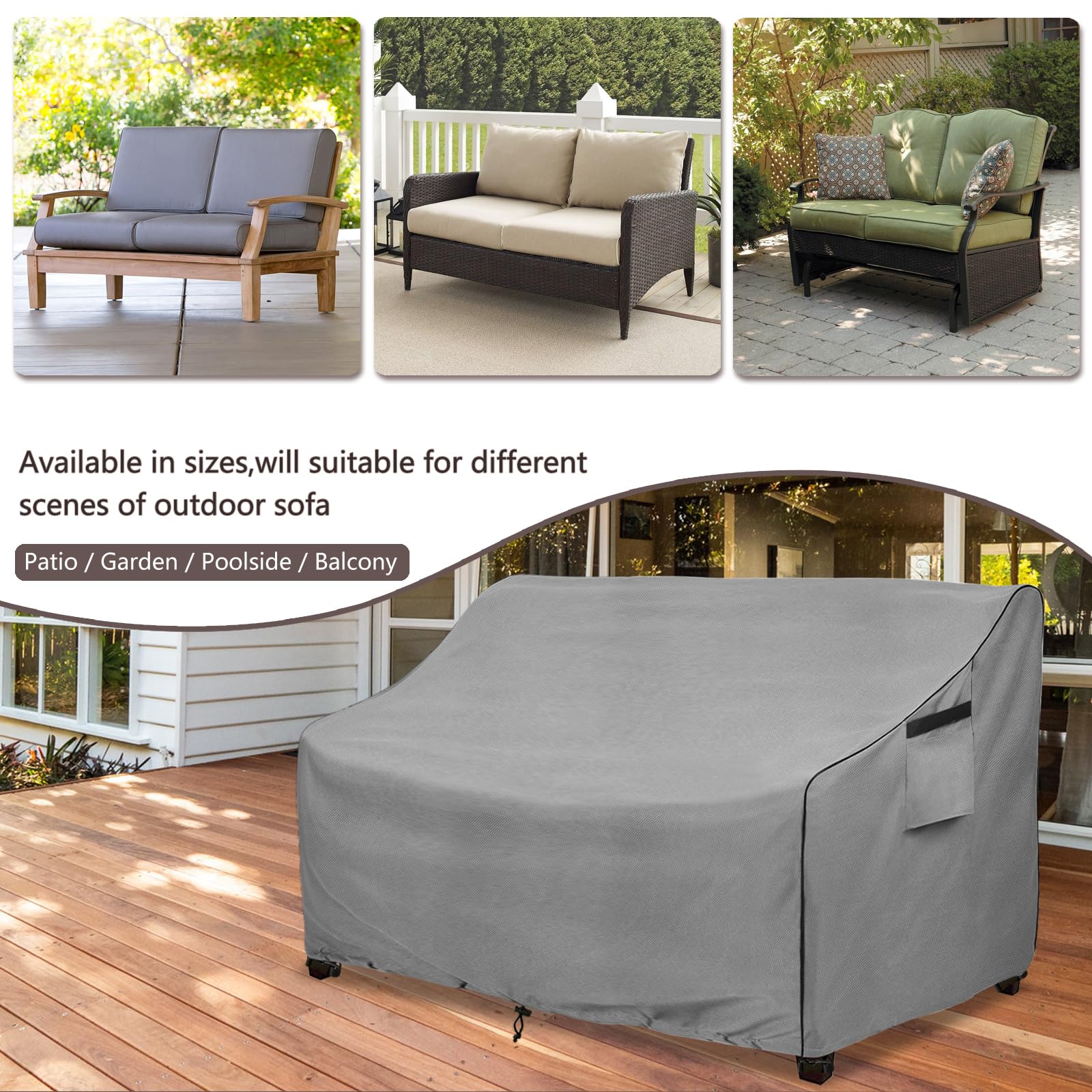 Okcool Heavy Duty Patio Sofa Cover, 100% Waterproof 2-Seater Outdoor Sofa Cover Fits Up To 58W X 32.5D X 31H Inches, Lawn Patio