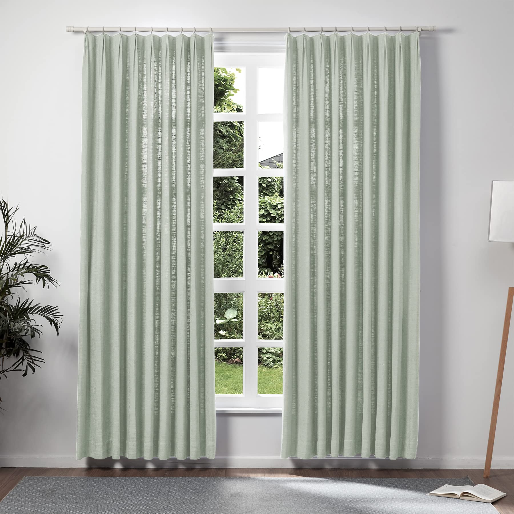 Twopages Aqua Pinch Pleated Drape Linen Light Filtering Room Darkening Curtain For Bedroom, Double Layer Lined Curtain Window Tr