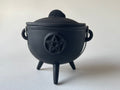 Pentagram Pentacle Cast Iron Cauldron with Lid and Handle, Witches Cauldron, Great for Use with Charcoal Incense, Smudge Sage, 4