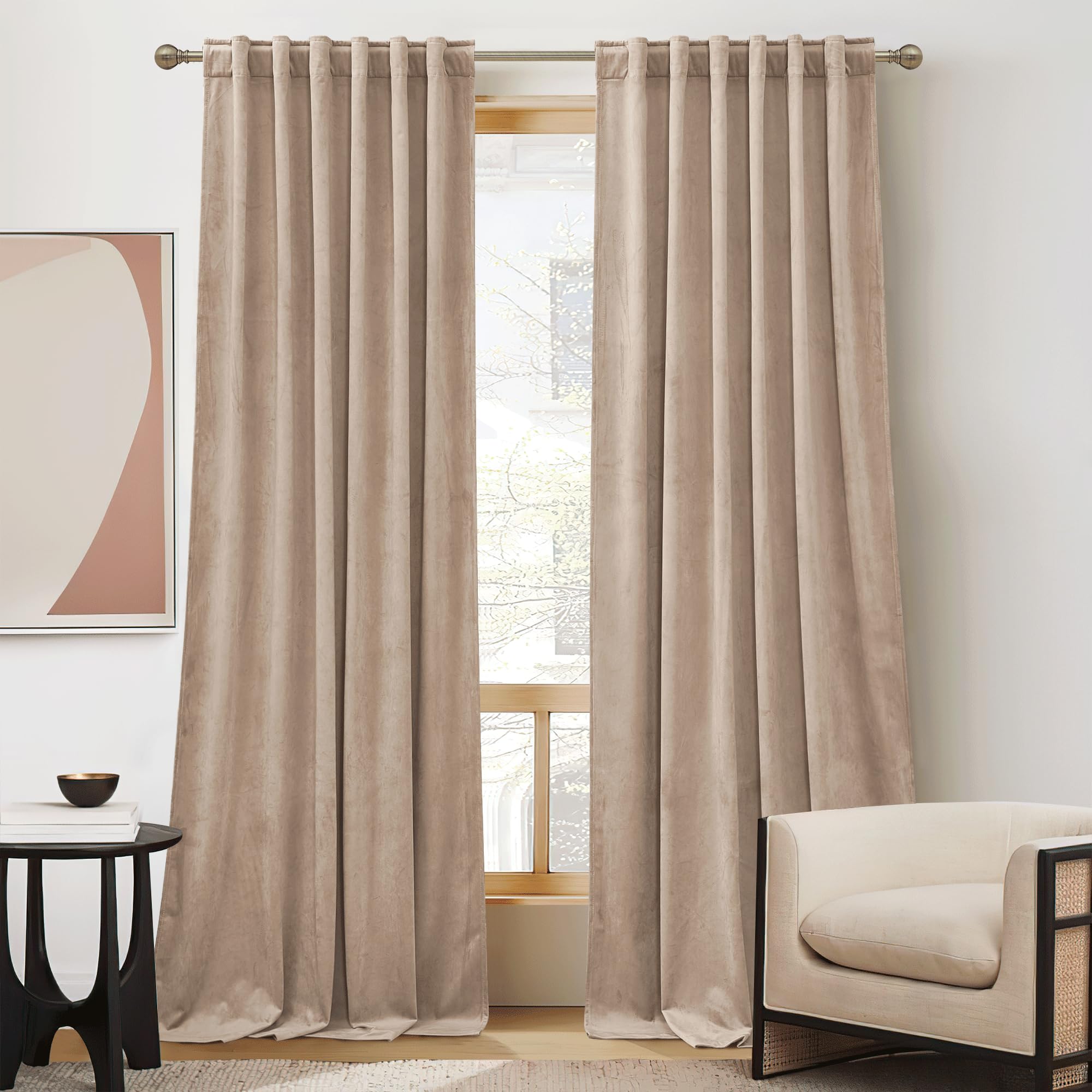 Ryb Home Blush Velvet Curtains 84 Inches - Room Darkening Curtains For Nursery,Bedroom Window Curtain Panels Soft Drapes For Kids Room Dining Room, Wide 52 X Long 84, Blush, 2 Panels