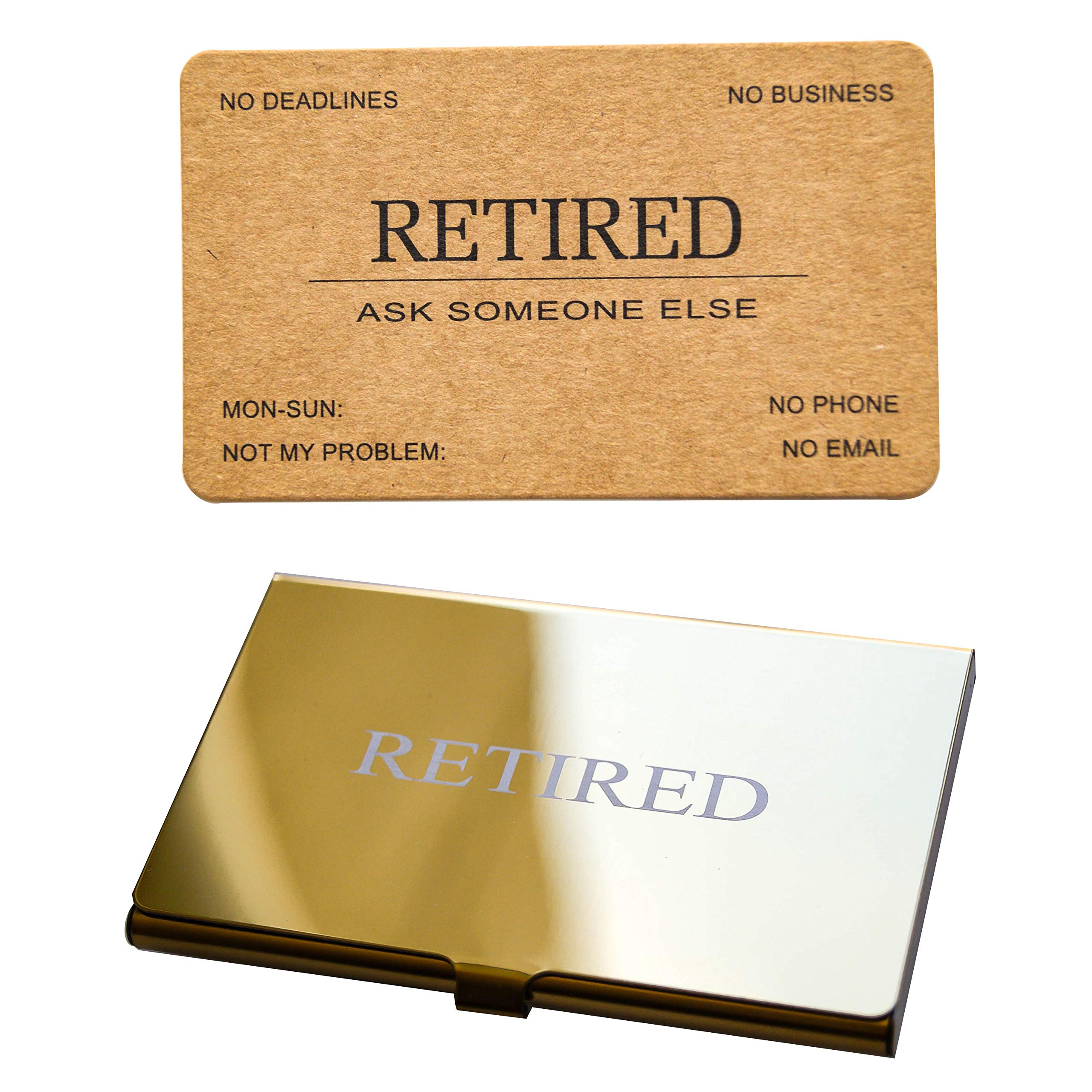 Rxbc2011 Retired Business Cards Kraft Rustic Funny Retirement Gift (Pack Of 50/With Gold Mirror Stainless Steel Case) For Retire