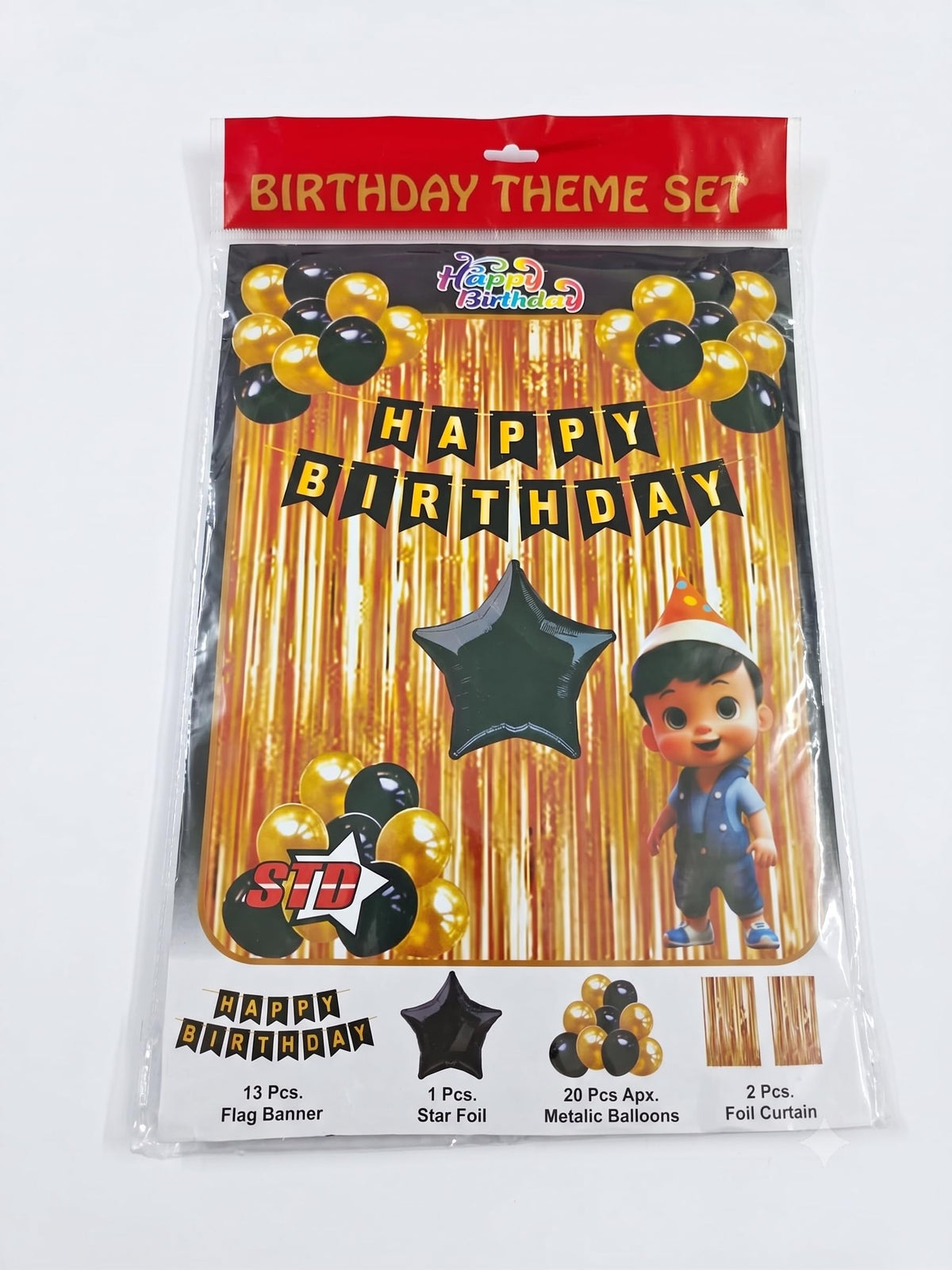 Birthday Theme Set with Banner, Star Foil, Balloons and Curtain