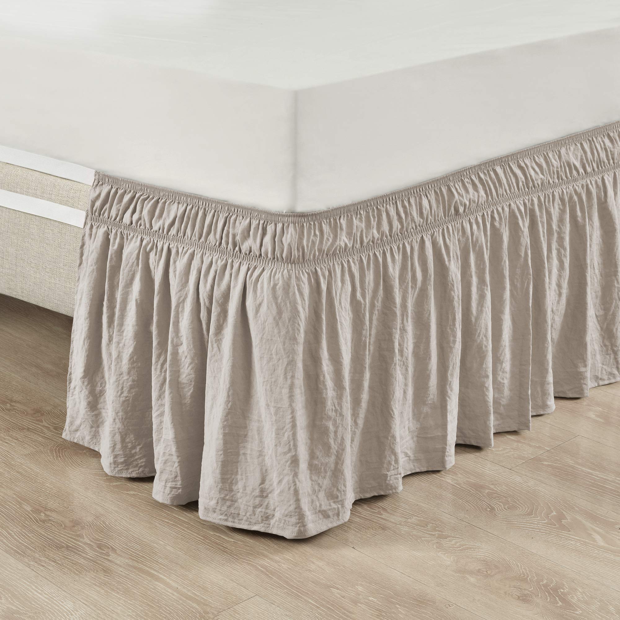 Lush Decor - Bedskirt, Elastic Ruched Ruffle, Easy Wrap Around Bedskirt, 20' Drop, Elegant Bedding Decor (Queen/King/California