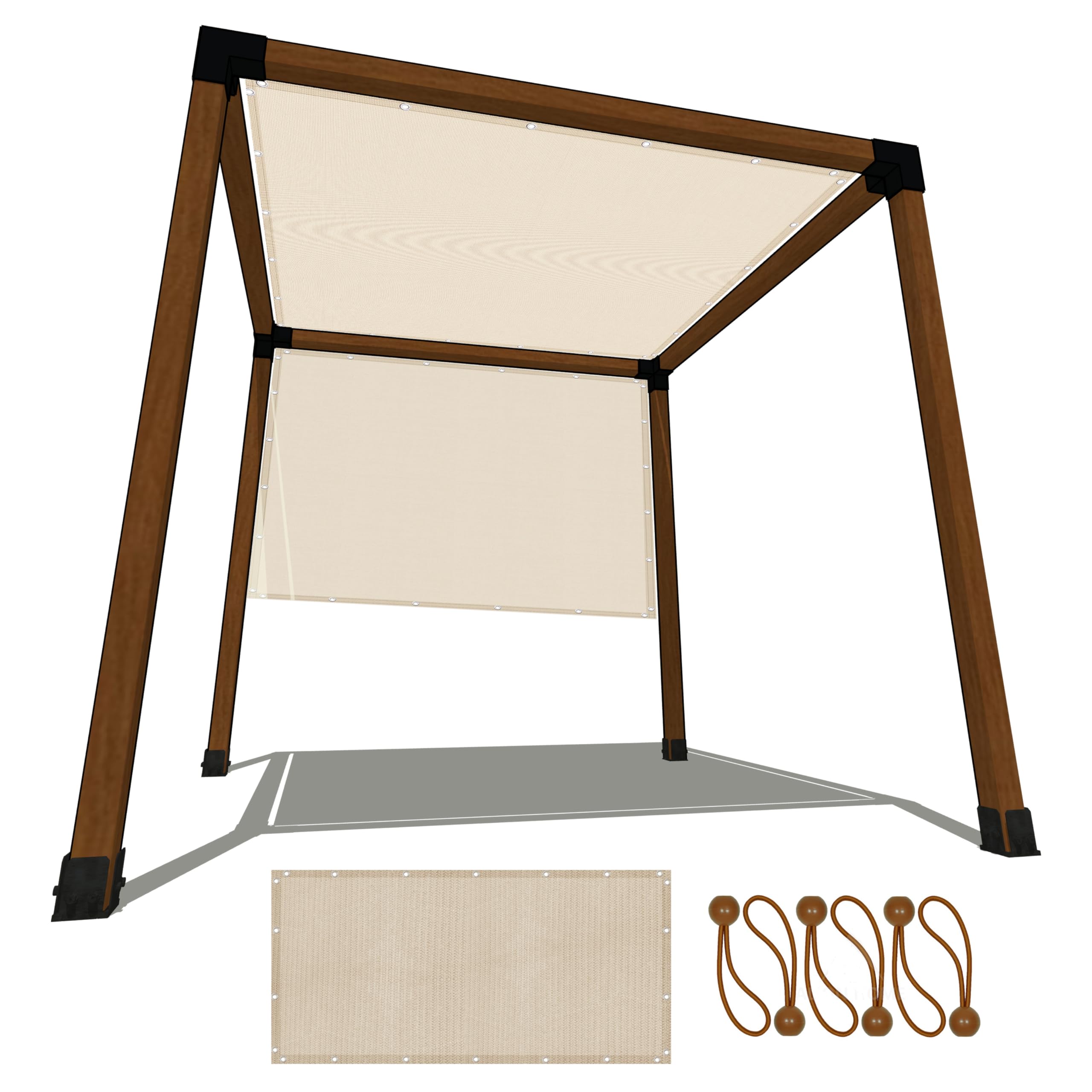 Alion Home Outdoor Pergola Sun Shade Cover Cloth Patio Canopy Hdpe Permeable With Grommets (12' X 16', Beige)