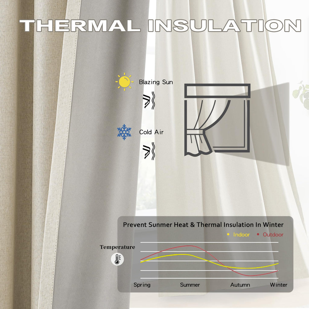 Dualife Natural Birch Pinch Pleated Blackout Curtains 108 Inches Long 9 Ft Length 2 Panels Set, Back Tab With Hooks,Ceiling Sun