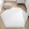 KIXINWA White Hexagon Rug, 6X5.2 Feet Fluffy Area Rug for Kids Room Bedroom Living Room Home Decor, Super Soft Cute Non Slip Rug