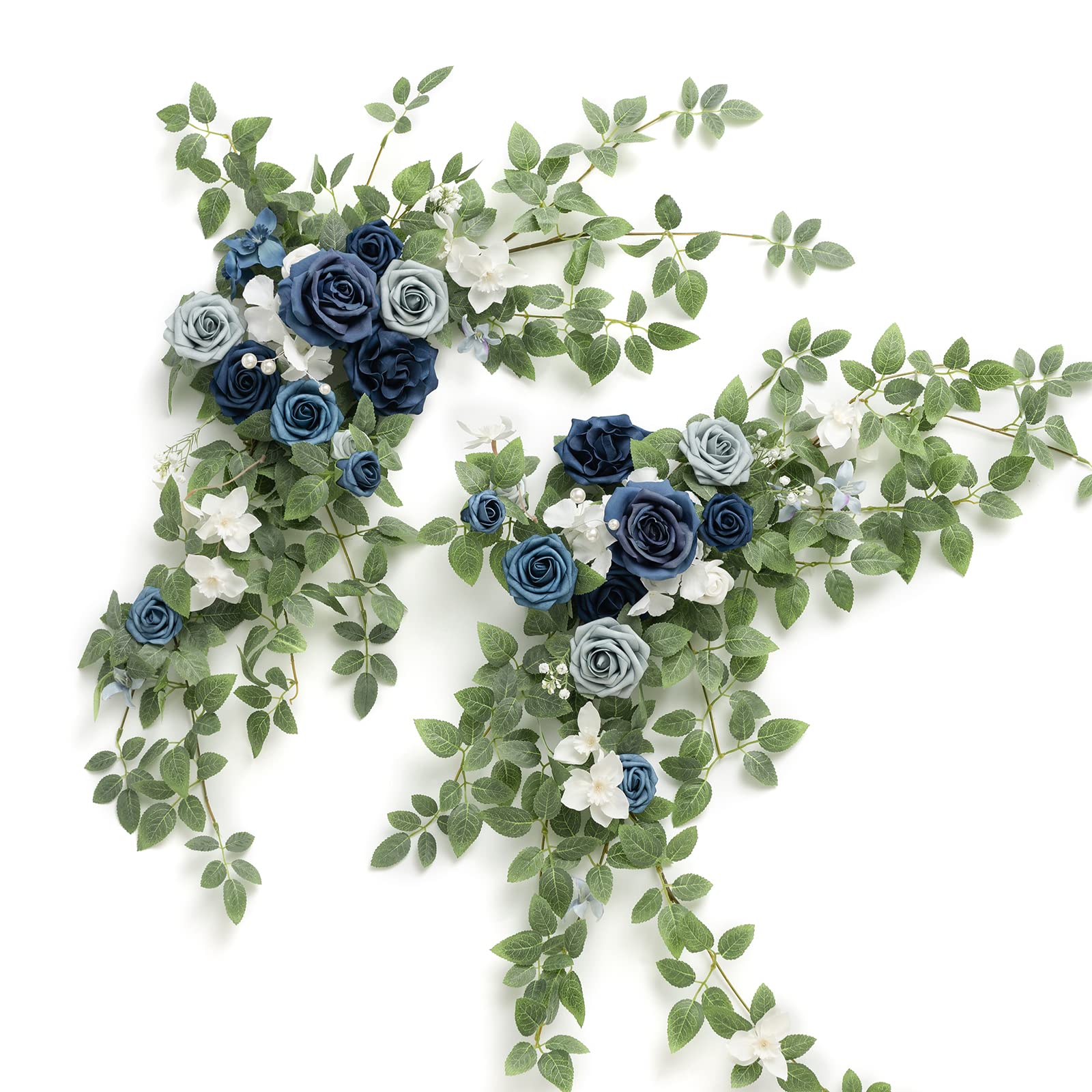Ling's Moment 2PCS Dusty Blue Artificial Floral Swags Centerpieces Wedding Flower Rose Garland Greenery Arrangements for Sweethe