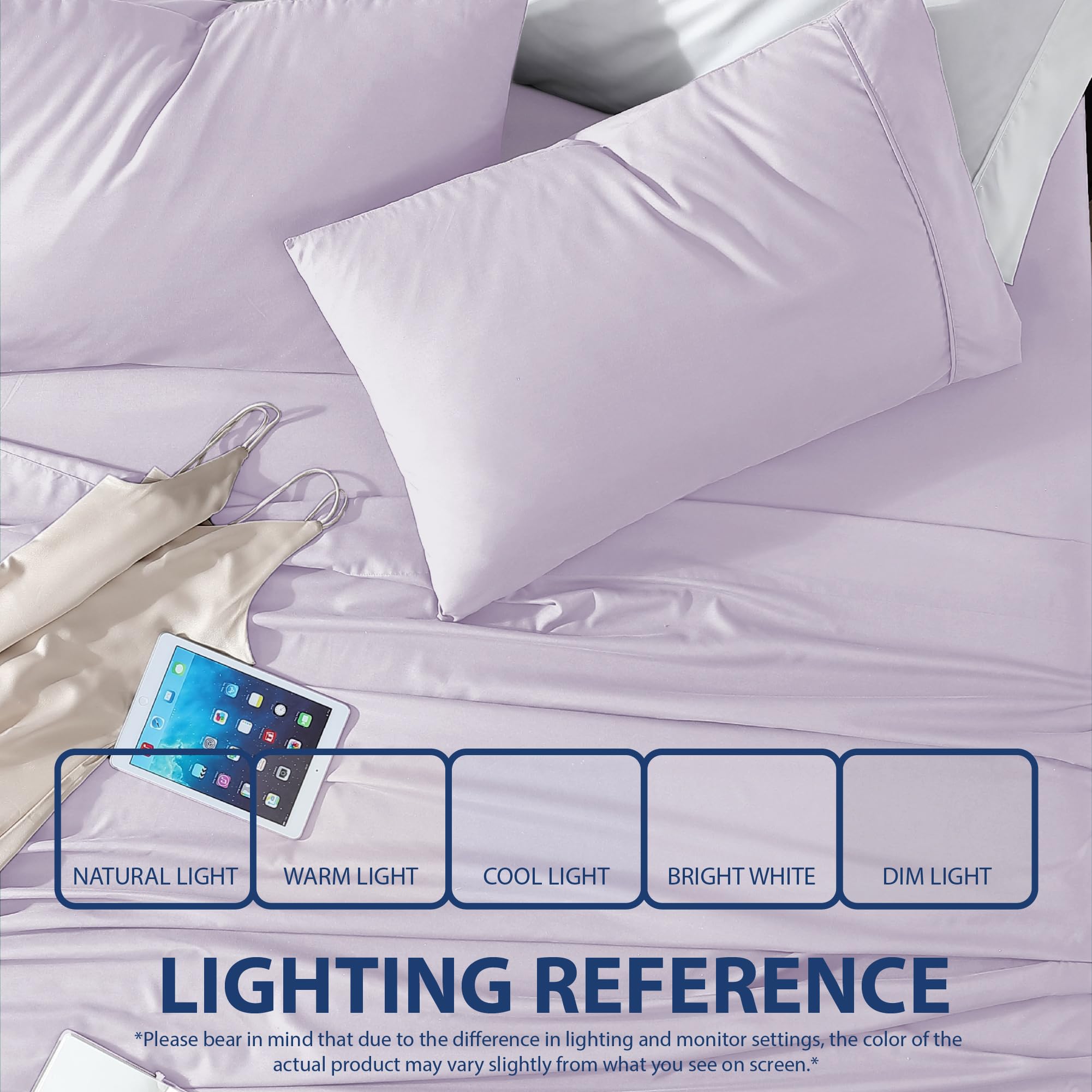 Cathay Home Essentials Ultra Soft Hypoallergenic Wrinkle Resistant Double Brushed Microfiber Bedding Sheet Set, Lavender, California King