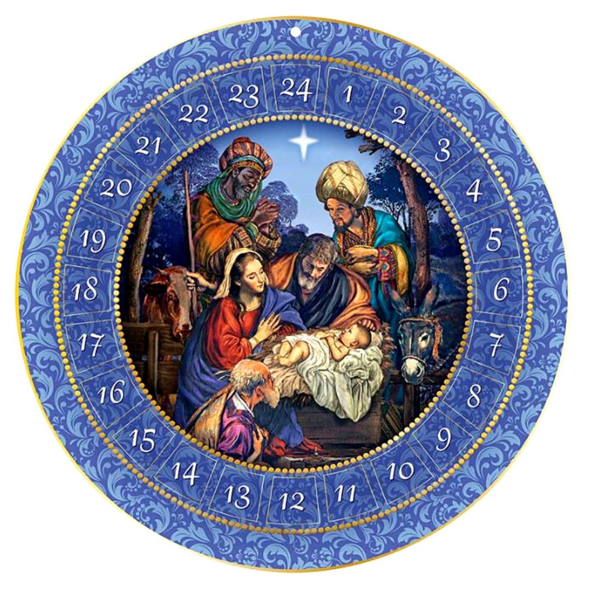 Round Hanging Religious Catholic Advent Calendar 2024, For We Have Seen His Star Nativity Scene Colorful Countdown to Christmas 