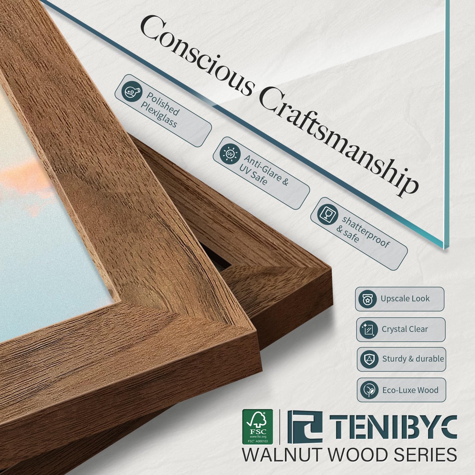 Tenibyc 20X28 Walnut Poster Frame 3 Pack - Natural Brown, Solid Wood Picture Frame, Wall Gallery Frame