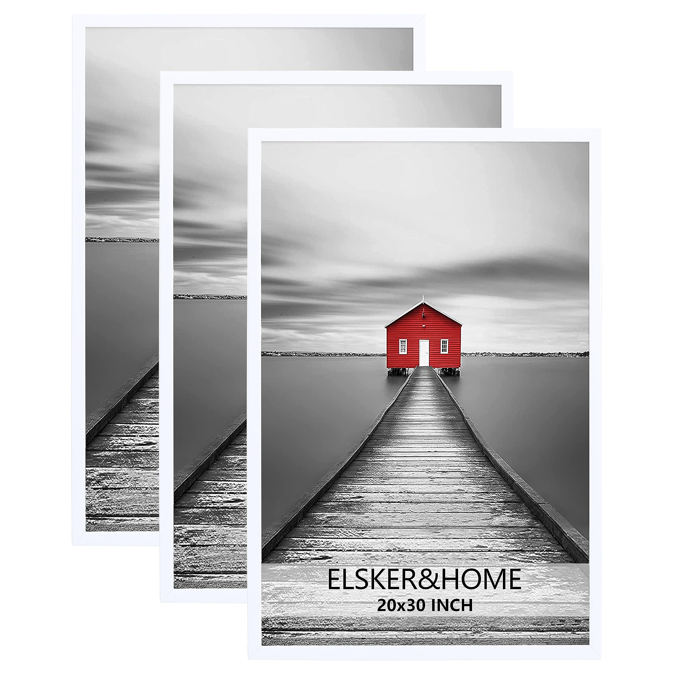ELSKER&HOME 20x30 Frame 3 Pack, White 20x30 Poster/Picture Frame for Horizontal or Vertical Wall Mounting, Sturdy and Scratch-pr