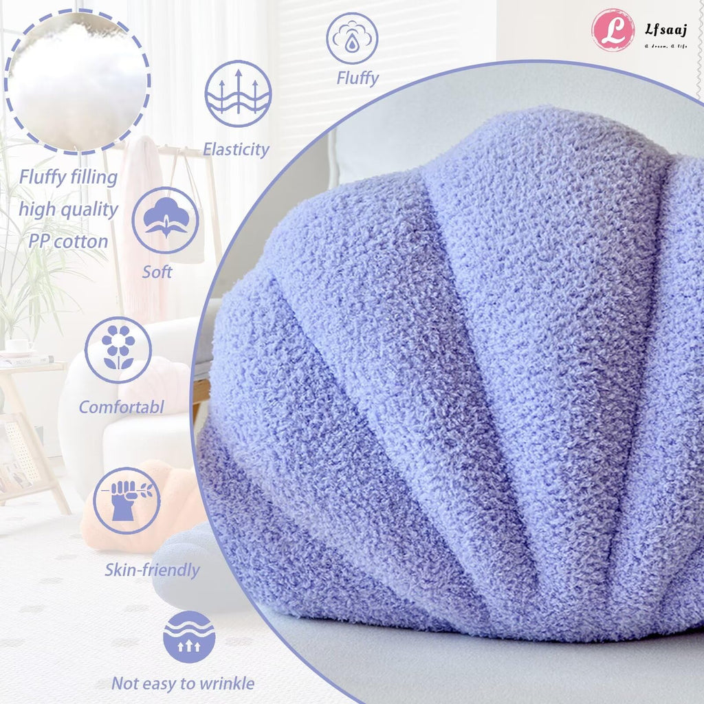 Lfsaaj Lavender Seashell Throw Pillows, Shell Shaped Throw Pillows, 13 Inch Soft Home Decorative Pillow Plush Cushion For Bed Co