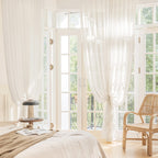 Fmfunctex Linen Sheer Curtains For Living Room, Beige Curtains 90 Inches Long For Bedroom, Natural Flax Blend Window Draperies F