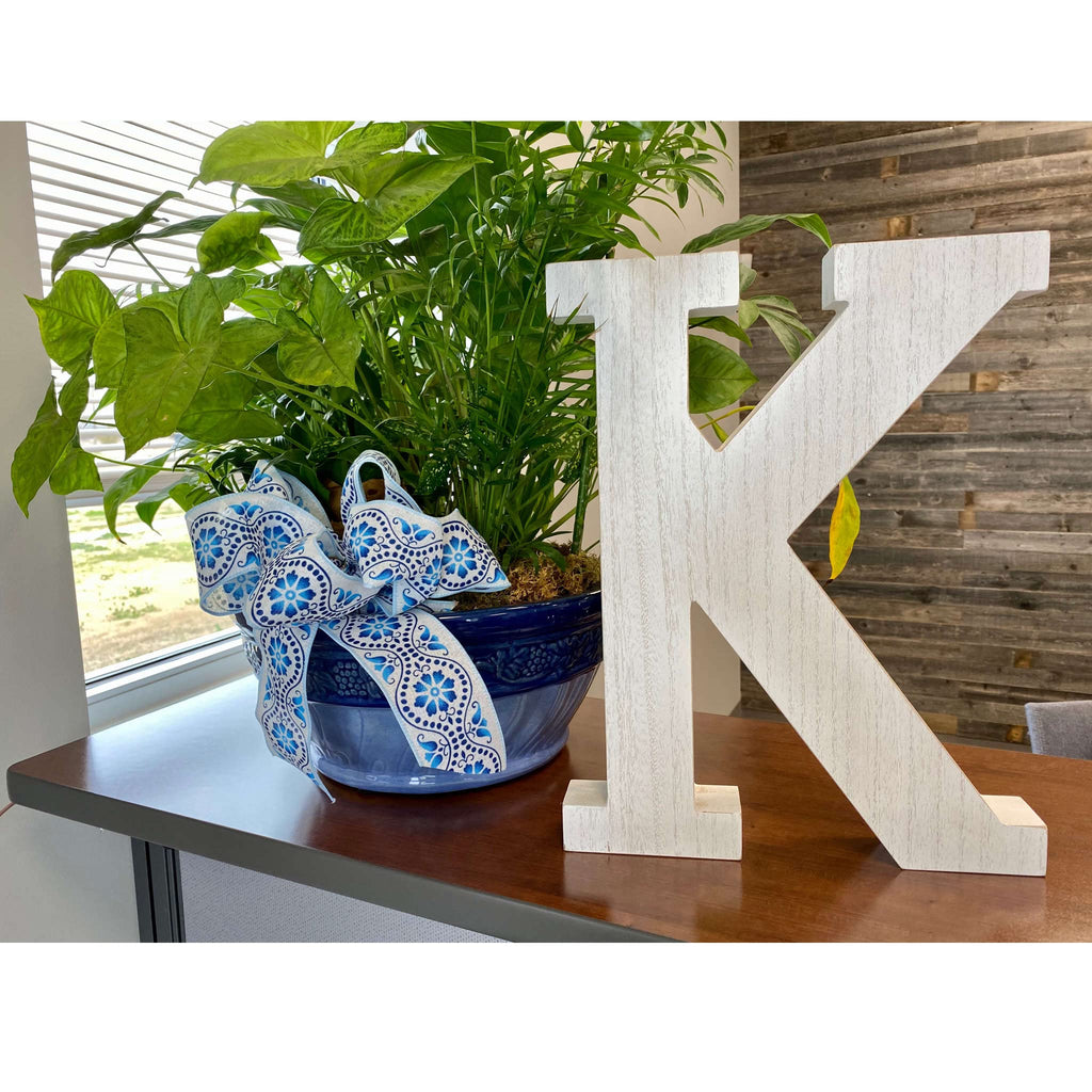 HomeRoots 16' Distressed White Wash Wooden Initial Letter K Sculpture