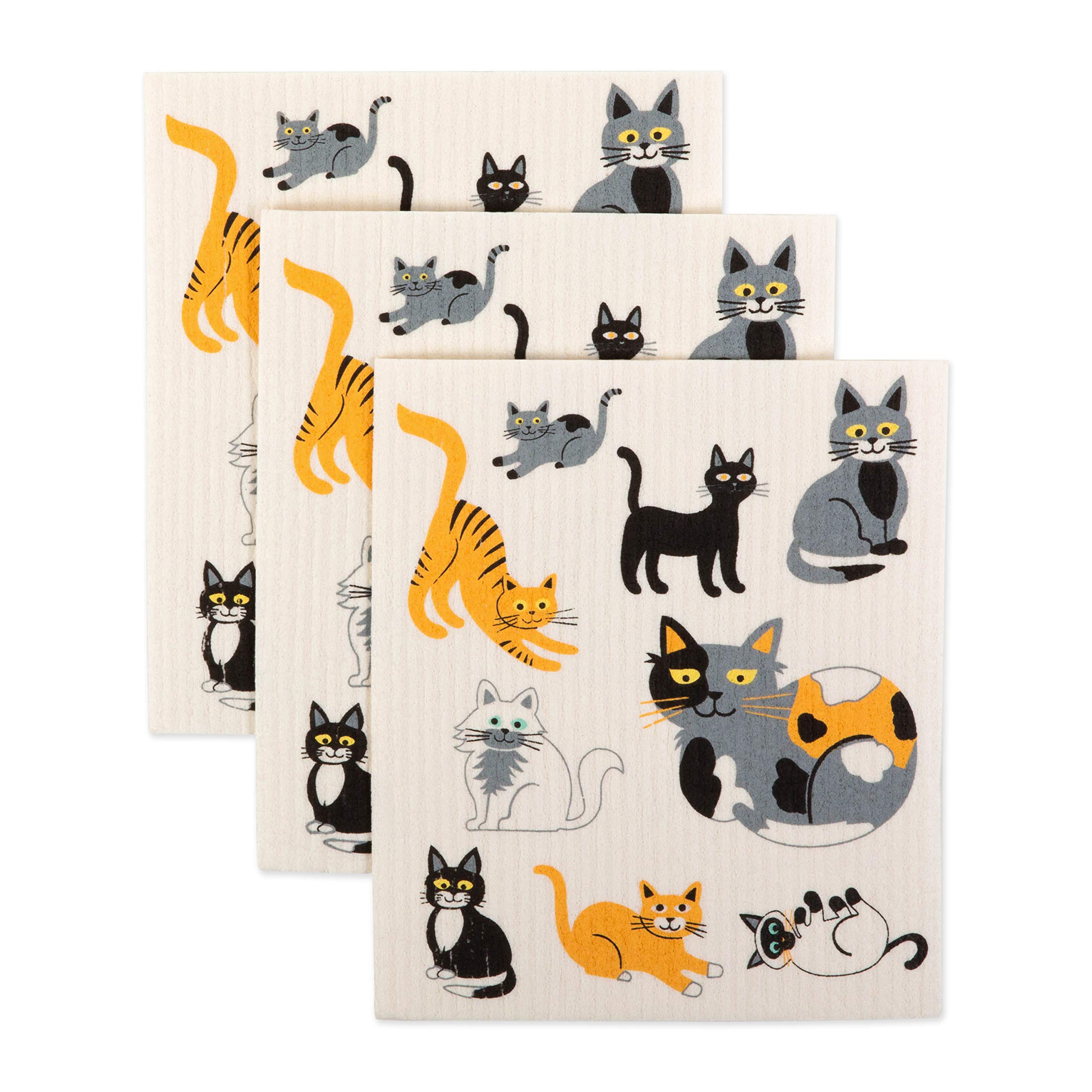 DII Swedish Dishcloths for Kitchen & Cleaning, Reusable, Machine Washable & Dishwasher Safe, Biodegradable, 7.75 x 6.75, Cats Ev