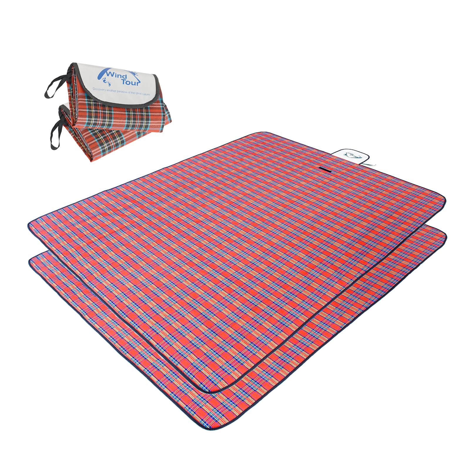 Wind Tour Family Outdoor Waterproof Durable Picnic Blankets with Carry Strap Foldable Sandproof Picnic Floor Mat for Kids Playgr