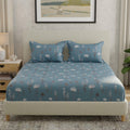 Huesland By Ahmedabad Cotton 144 Tc Cotton Bedsheet For Double Bed King Size With 2 Pillow Covers | Blue, White & Grey
