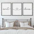 Set of 3 Framed Farmhouse Sweet Dreams Sign 11x14    Above Bed Wall Decor for Bedroom Decor Wall Art Wood Signs (11x14, Gray)