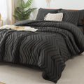 Litanika Dark Grey Full Size Comforter Set With Sheets - 7 Pieces Bed In A Bag Full Tufted Complete Beddding Sets With Comforter