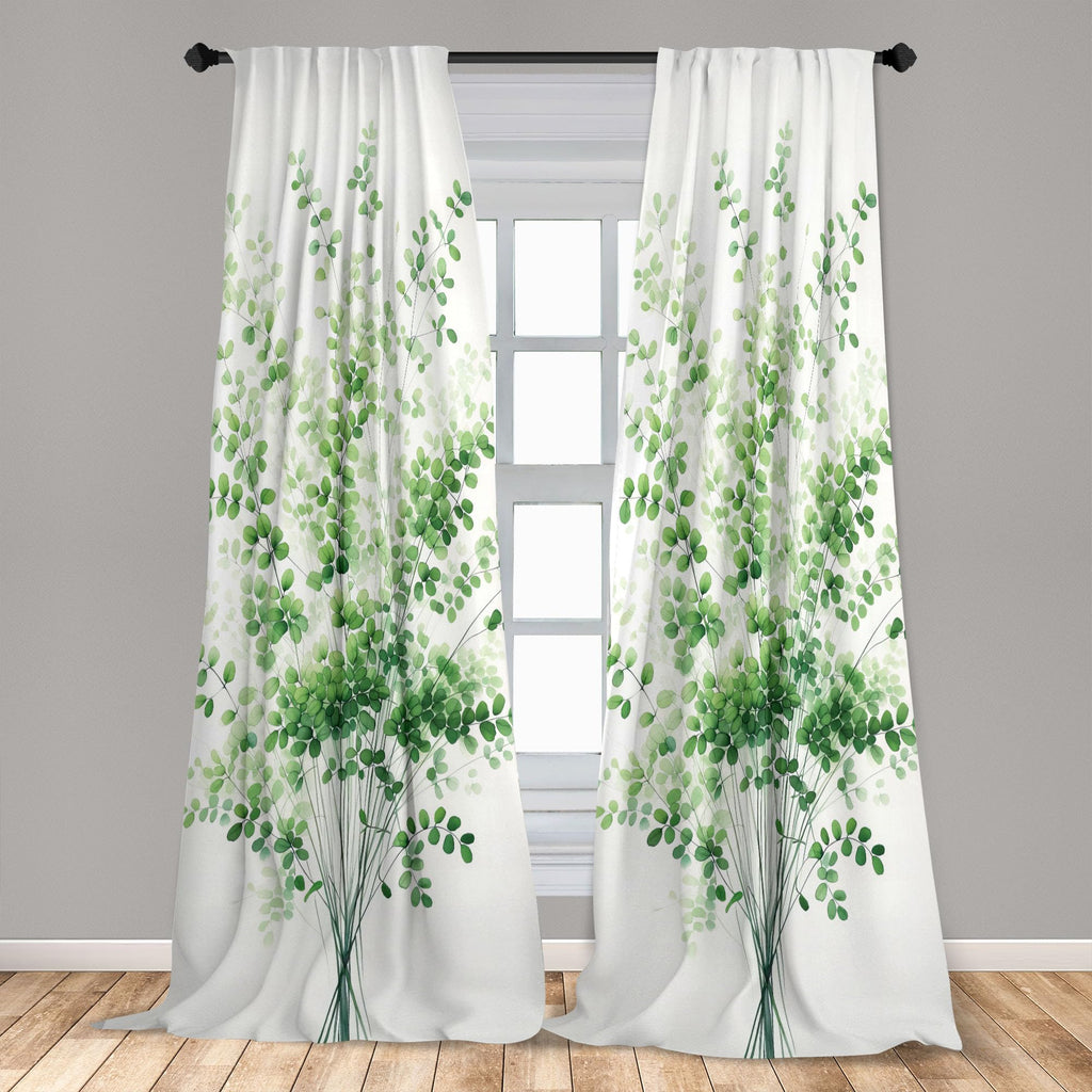 Ambesonne Eucalyptus Window Curtains Pack Of 2, Art Dreamy Leaves Huddle On Plain Backdrop Minimalist Urban Jungle Boho, Lightwe
