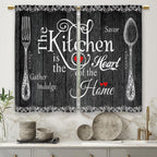Laifzere Black Farmhouse Rustic Kitchen Curtains Wooden Wood Small Short Cafe Window Curtains Vintage Fork Spoon Retro Barn Bath
