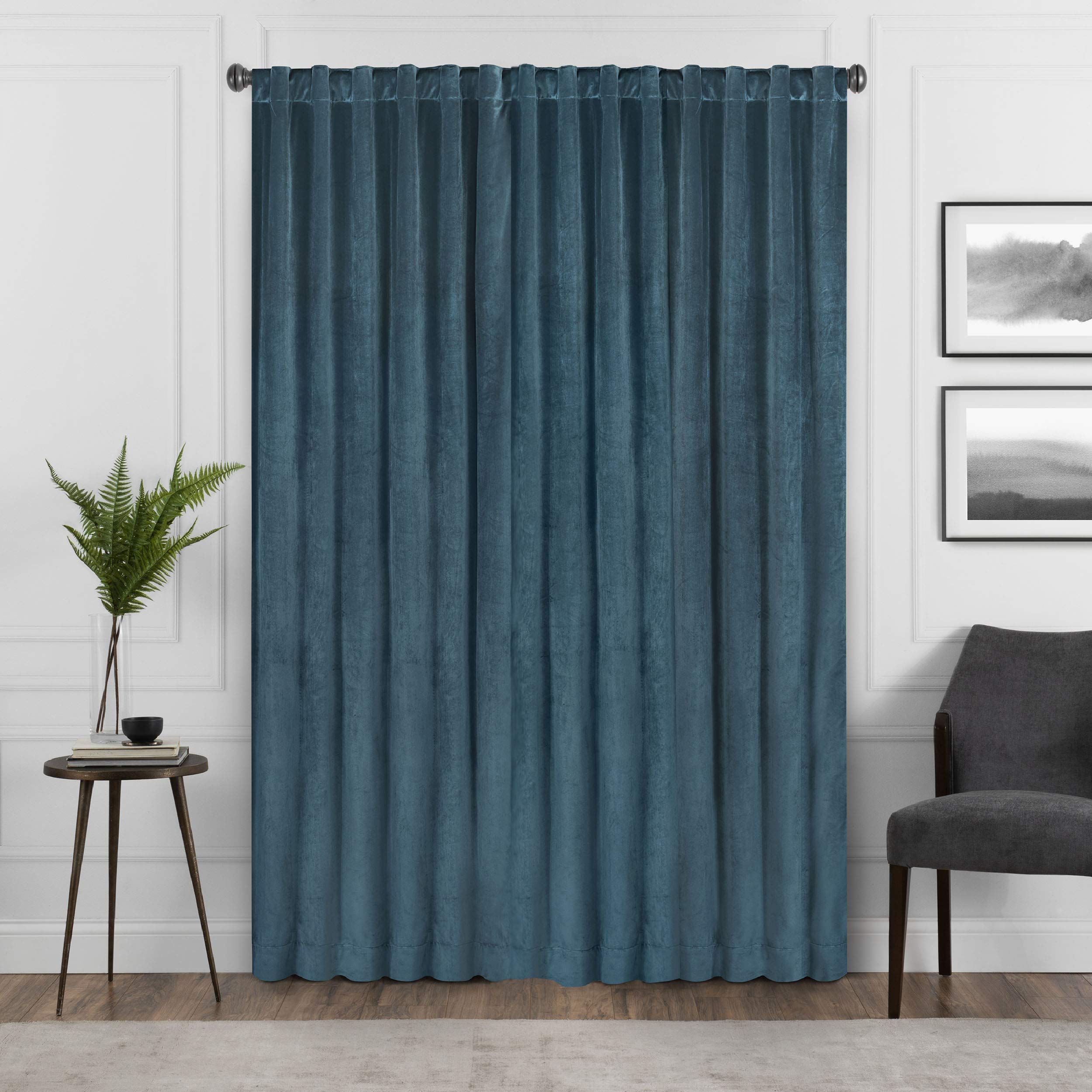 Eclipse Velvet Rod Pocket Curtain, Blackout Thermal Insulated, 50"W x 95"L, Teal