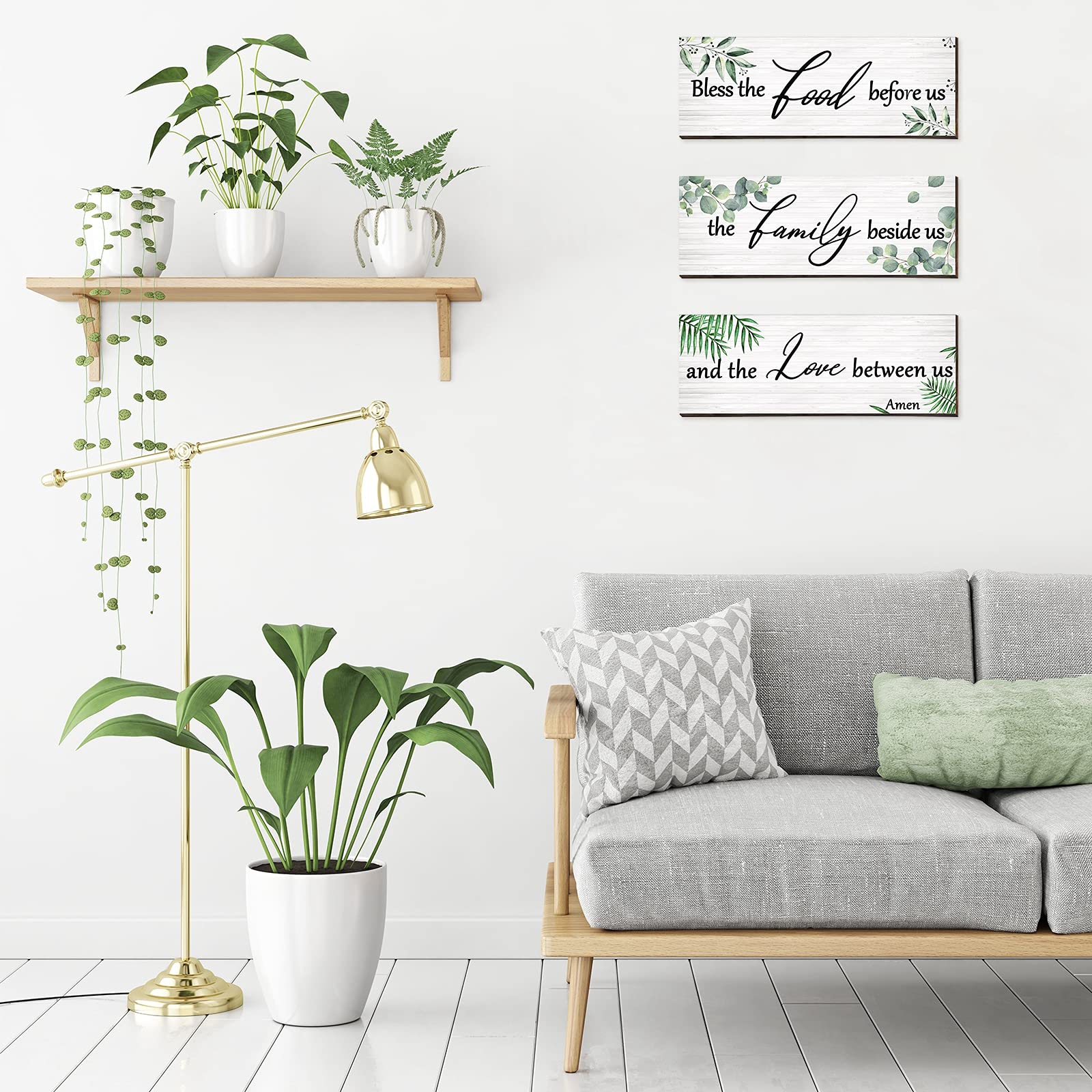 3 Pieces Eucalyptus Greenery Wooden Wall Sign Bless Family Food Love Plaque Botanical Leaf Wood Sign Green Leaves Rustic Sign Pl