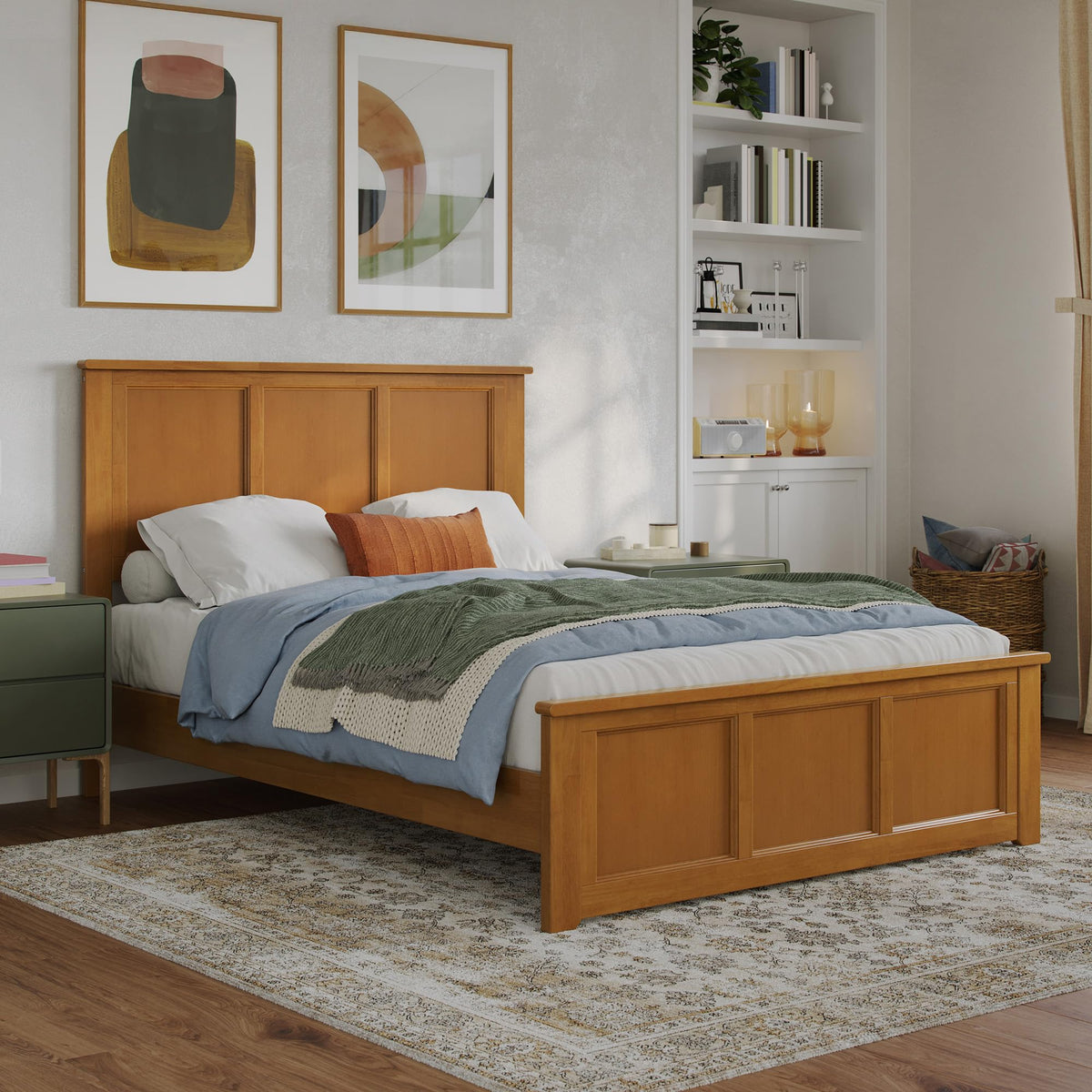 Afi, Charlotte Full Solid Wood Low Profile Platform Bed With Matching Footboard, Light Toffee