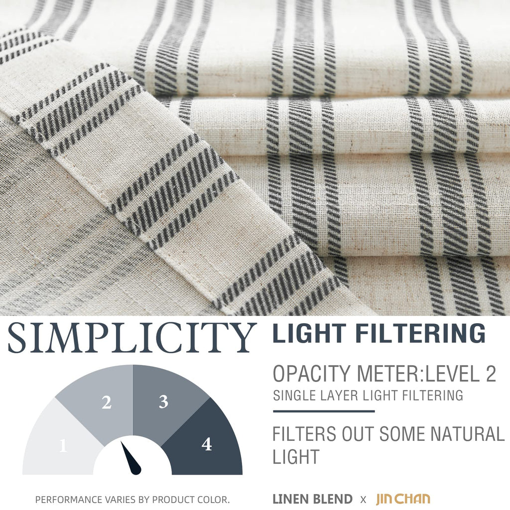 Jinchan Linen Kitchen Curtains Striped Tier Curtains 24 Inch Cafe Curtains Farmhouse Small Curtains Balanced Stripe Half Window Curtains Light Filtering For Bathroom Laundry 2 Panels Black On Beige
