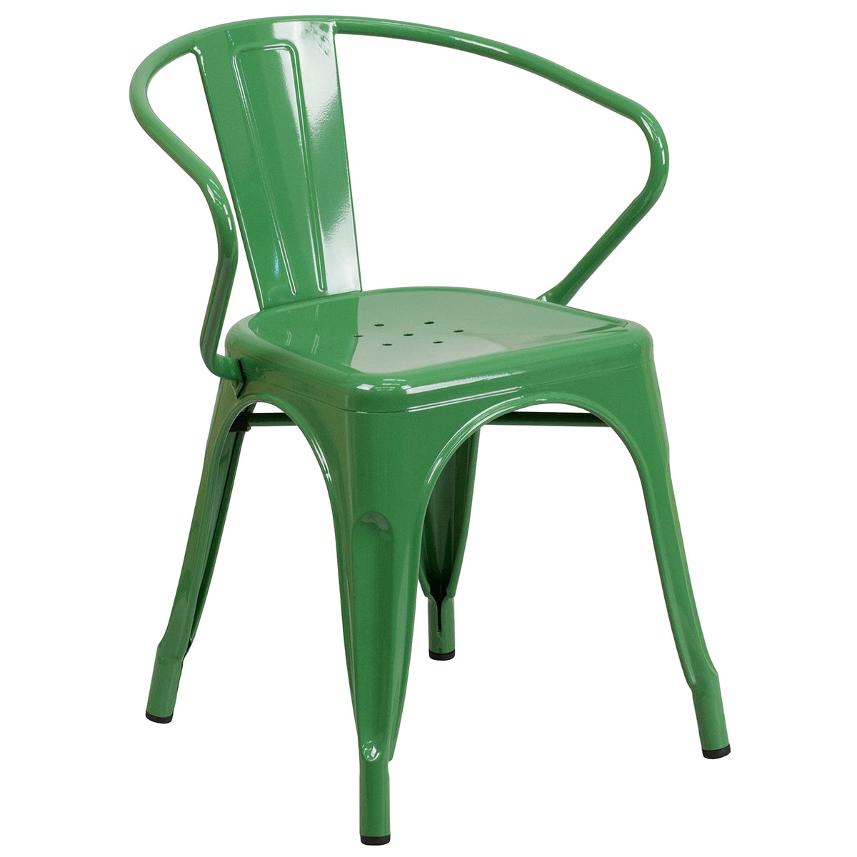4 Pk. Green Metal Indoor-Outdoor Chair with Arms