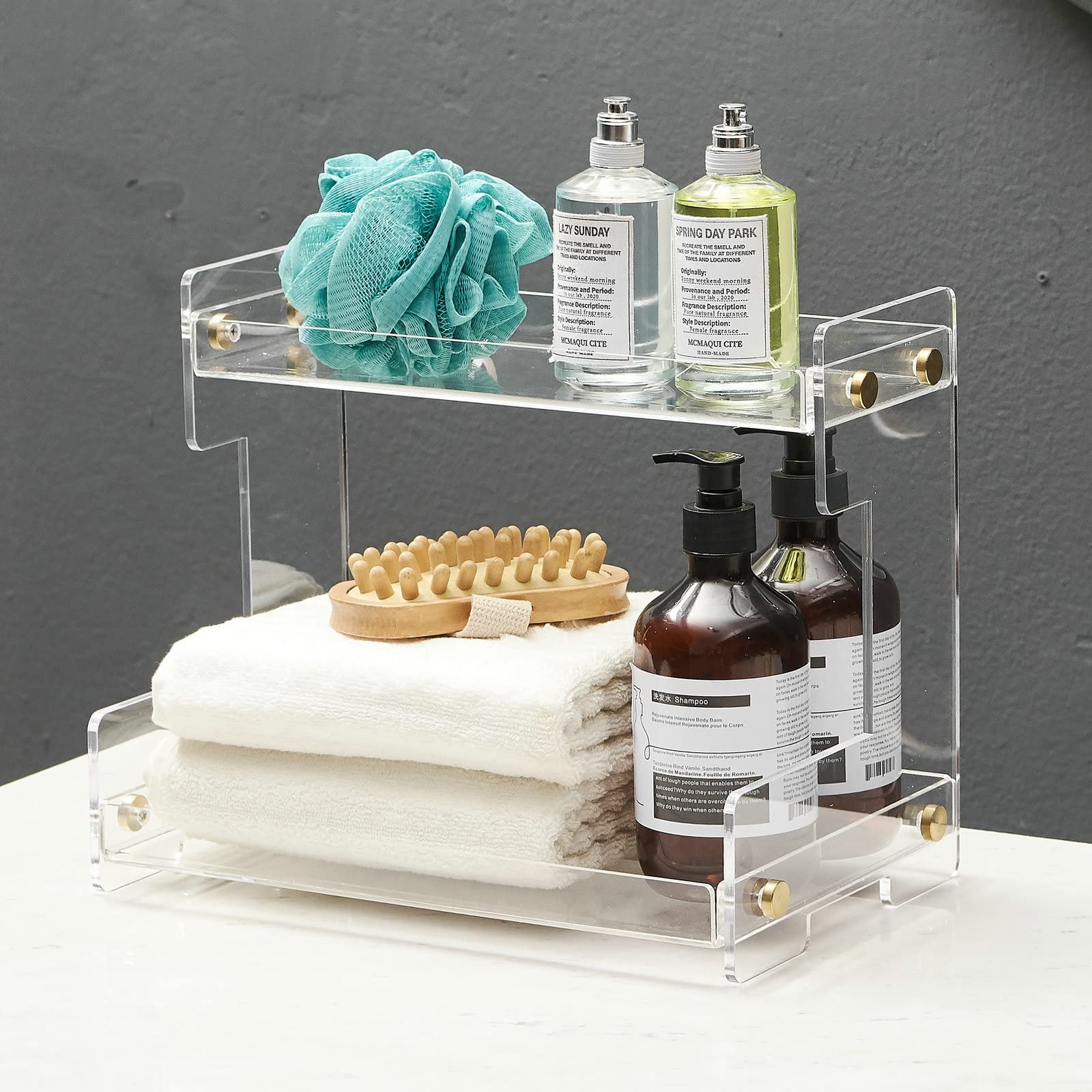 Hiendure Bathroom Counter Organizer 2-Tier Bathroom Organizer Countertop Cosmetics Organizer Vanity Storage Shelf Rack for Bathr
