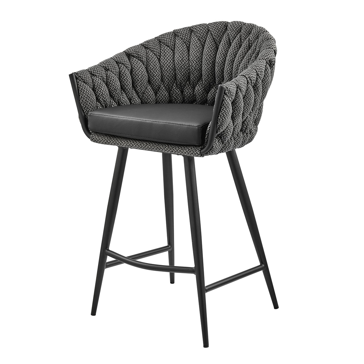 Npd Furniture And More Fabian Fabric/Pu Counter Stool W/Arms, Fairfax Black/Black
