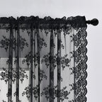 Kotile Black Lace Curtains 80 Inches Long 2 Panels Set, Farmhouse Rustic Floral Gothic Lace Curtains For Living Room, Rod Pocket