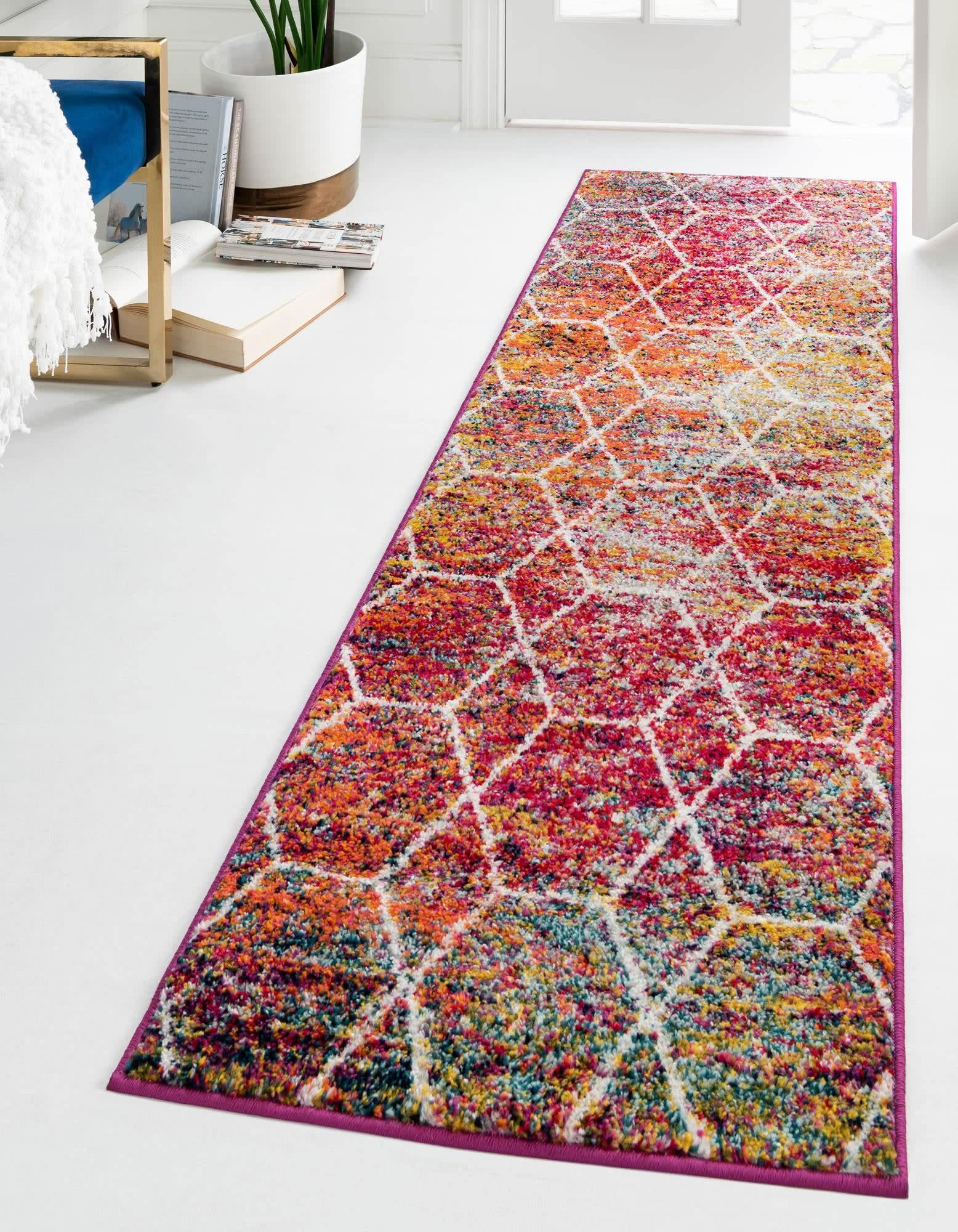 Unique Loom Trellis Frieze Collection Area Rug - Geometric (2 x 6 Runner, Multi/ Ivory)