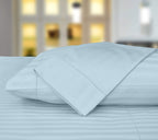 Threadmill 500 Thread Count King Size Damask Stripe, 4 Pc Luxury Cotton Bed Sheet Set, Breathable Light Blue Sheets With 16'' El