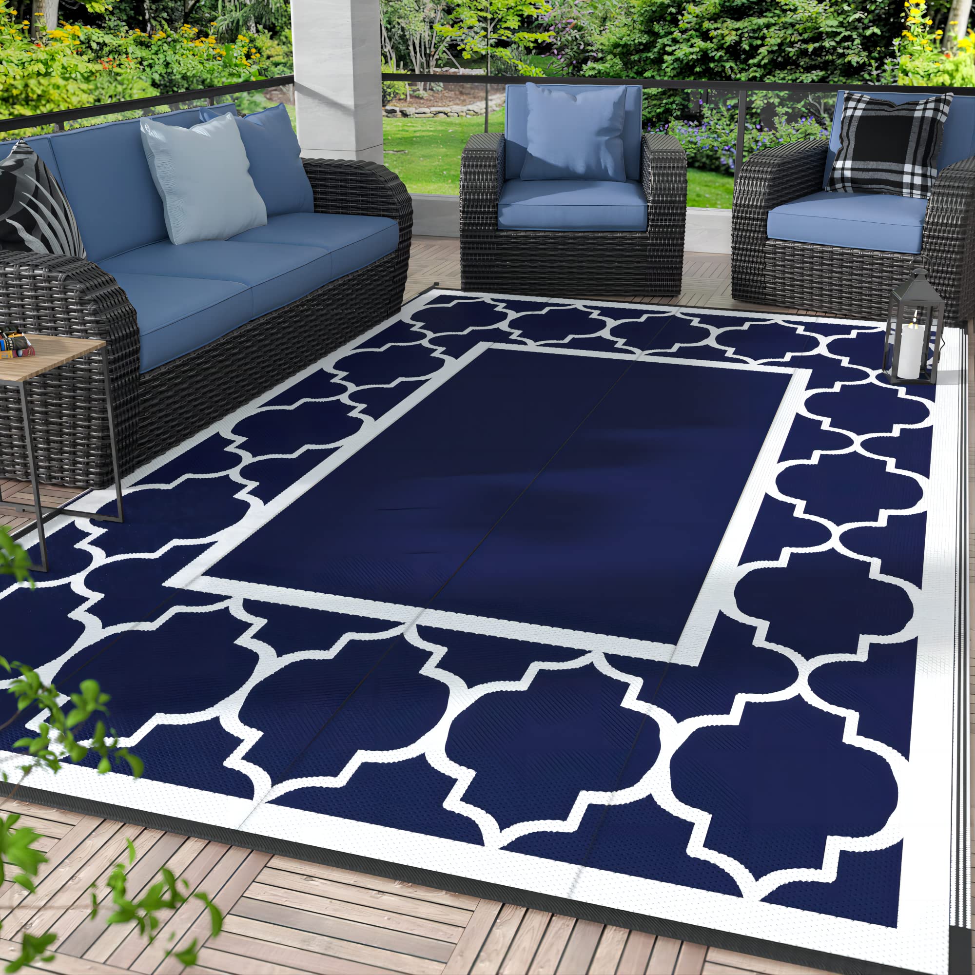 Genimo Outdoor Rug 8 ' X 10 ' Patio Waterproof, Foldable Reversible Plastic Straw Area Rugs Mat For Camper Decor, Outside Carpet