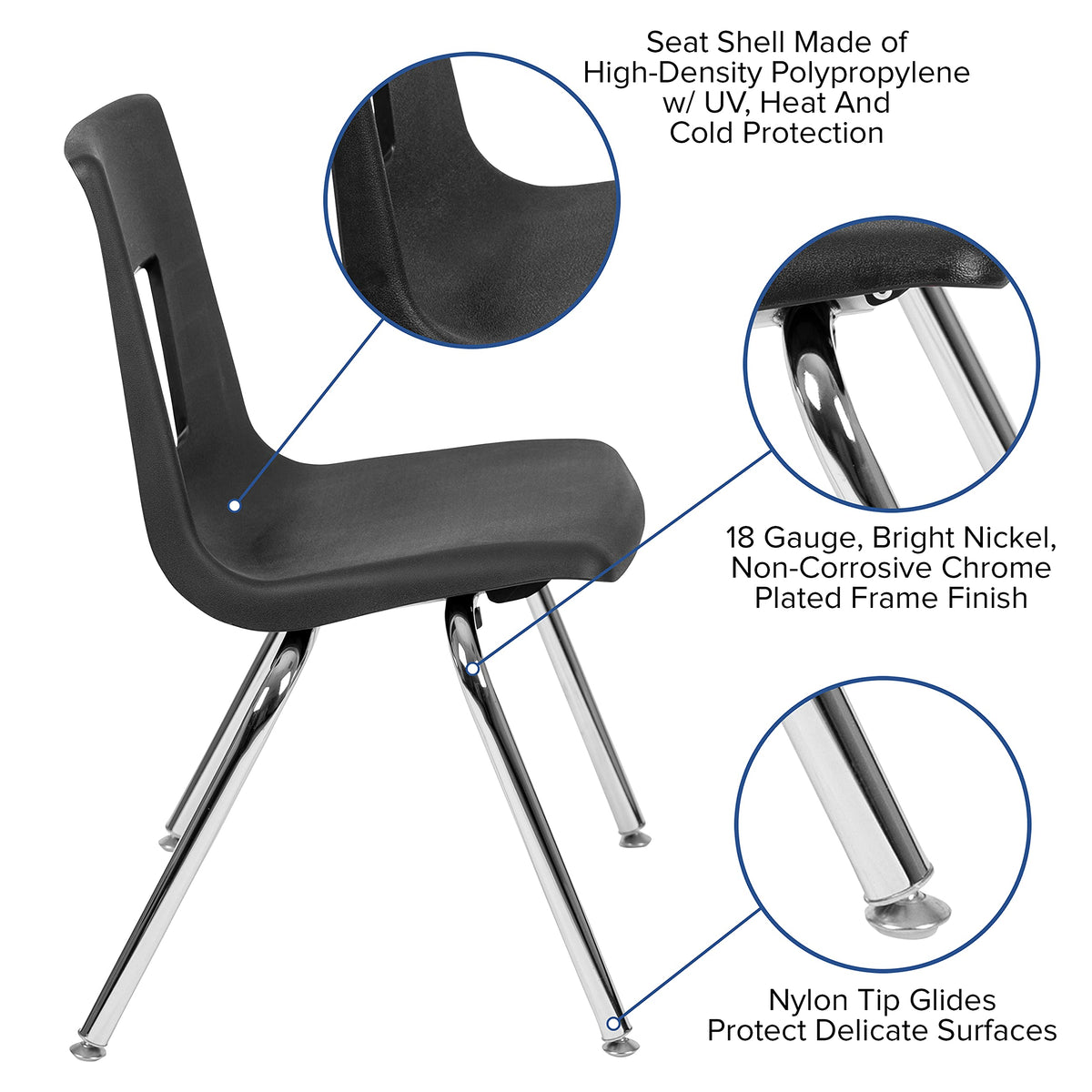 Flash Furniture Mickey Advantage Black Student Stack School Chair - 16-inch