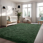 Larhom Fluffy Area Rugs For Living Room Bedroom, 5X8 Dark Green Ultra Soft Plush Fuzzy Rug, Anti-Skid Indoor Carpet Nursery Rugs