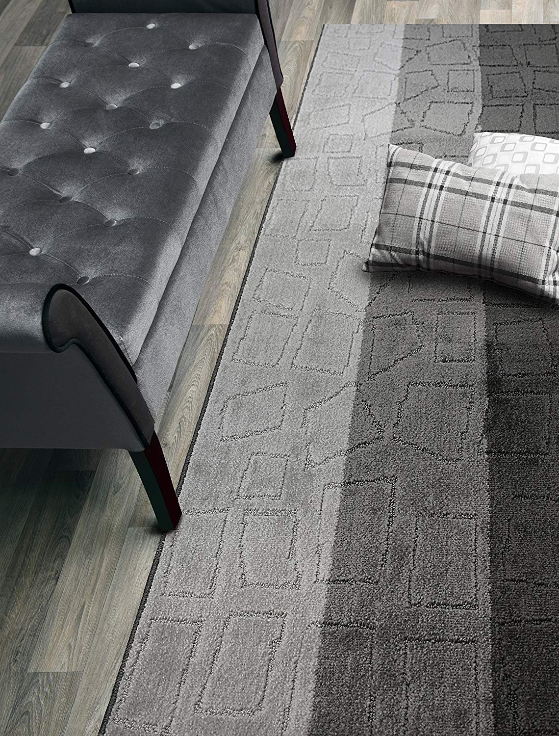 ORFA HOME Custom Size Hallway Runner Rug, Slip Resistant, 26 Inch Wide X Your Choice of Length, Squares Anthracite, 26 Inch X 17