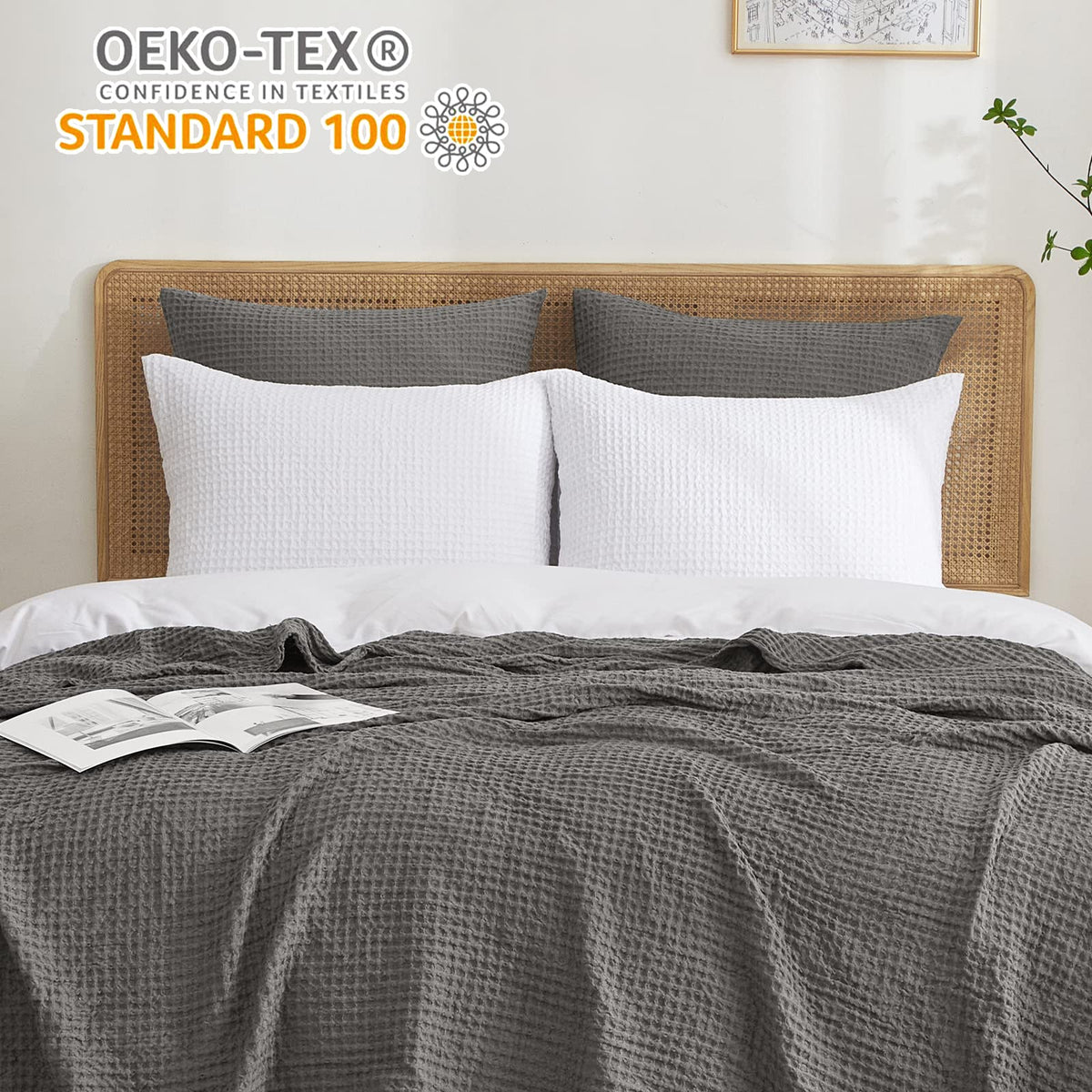 Phf Ultra Soft Waffle Weave Euro Shams Pillow Covers 26' X 26' 2 Pack, No Filling, Breathable Skin-Friendly Euro Throw Pillow Covers For Bed Couch Sofa, Grey