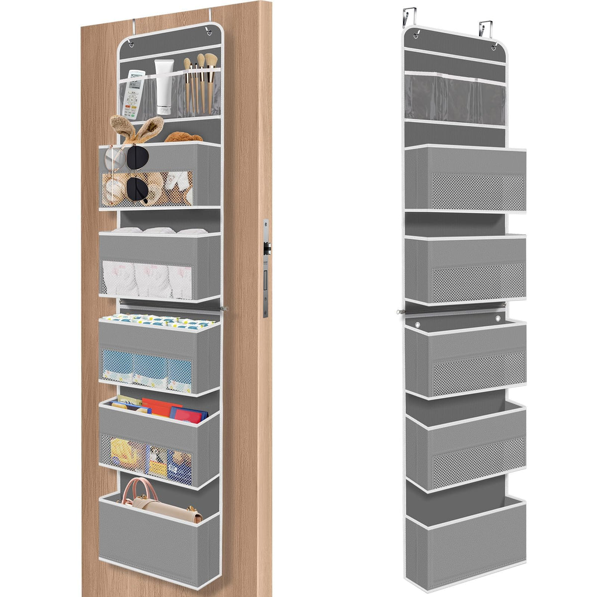 SpaceHacks 6-Tier Over The Door Organizer, Hanging Storage Organizer with Clear Window, 40lb Ultra Sturdy Large Capacity Room Or