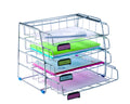 Alba Four-Level Side Loading Wire Desktop Letter Sized Trays, With Label Holders, Silver Metallic Finish (Cor4I)