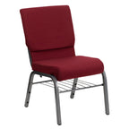Flash Furniture HERCULES Series 18.5''W Church Chair in Burgundy Fabric with Book Rack - Silver Vein Frame