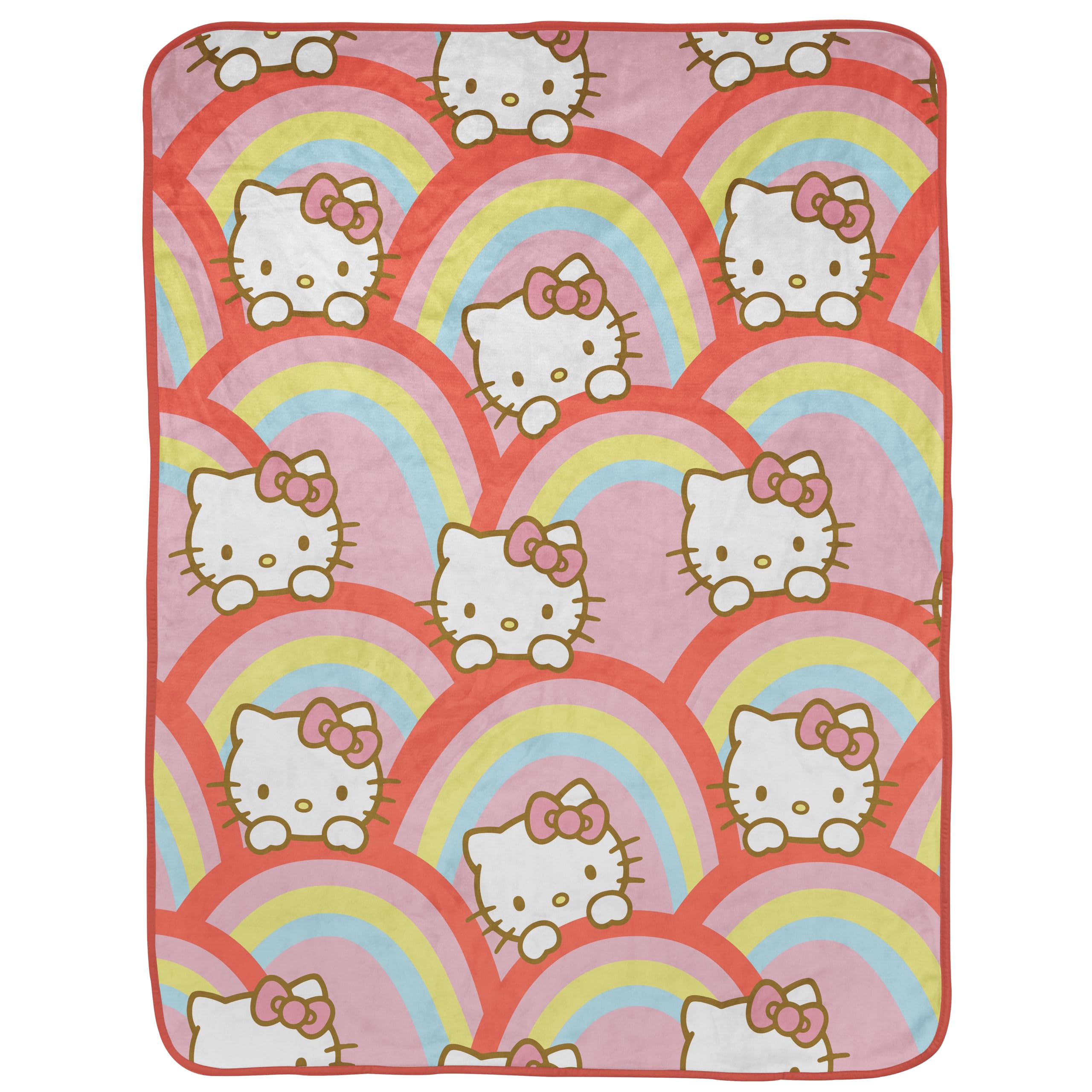 Hello Kitty Rainbow Plush Throw Blanket - Measures 46 X 60 Inches - Super Soft Lightweight Fleece Bedding