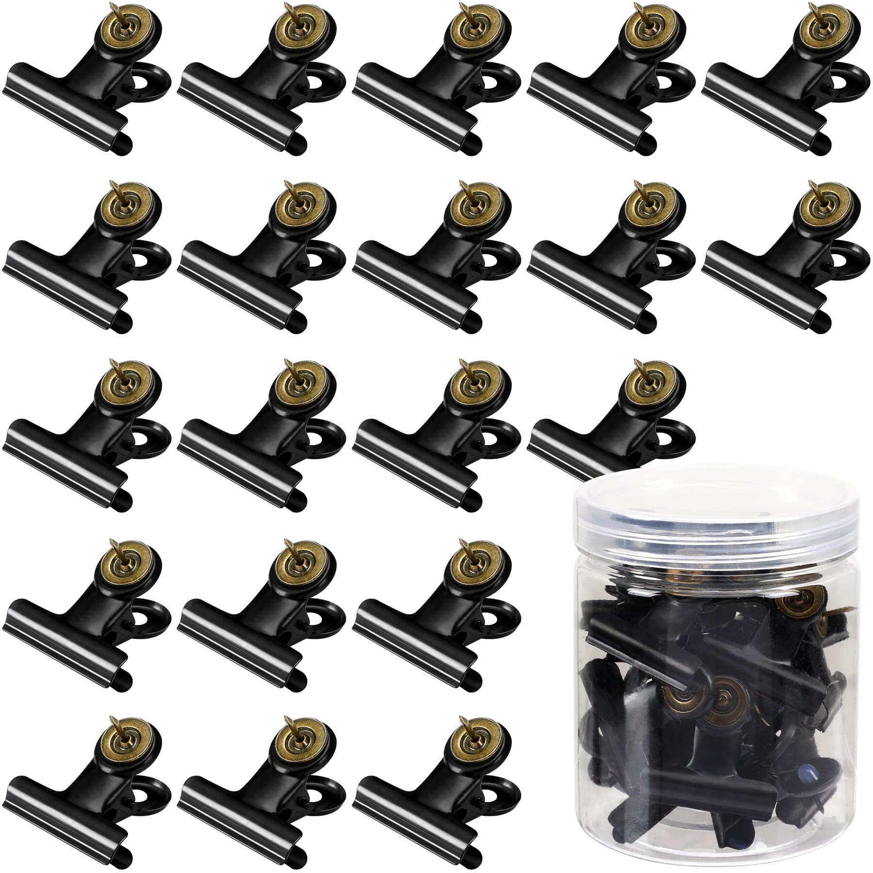 Sannix 20 Pcs Metal Push Pin Clips 31Mm For Bulletin Boards, Black Heavy Duty Clips With Pins For Cork Board Decorations Paper P