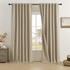 Dualife 132 Inch Linen Blackout Curtains 11 Ft/Feet Long For Ceiling Track System Back Tab Loop Pocket Curtains Pinch Pleated Dr